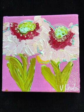 “Gerbera Daisies on Magenta “Original Acrylic Painting  6”x 6”1.5” Canvas